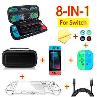 Zestaw akcesoriów do gier 8 w 1 do konsoli Nintendo Switch futerał podróżny zestaw akcesoriów osłona ekranu kabel ładujący