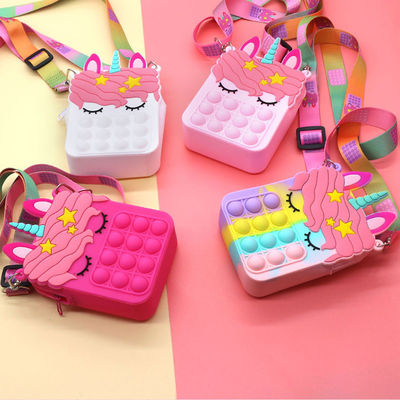 Fidget Push Bubbles Toy Tęczowy Jednorożec Portmonetka Portfel Damski Krzemionkowa Torba Crossbody