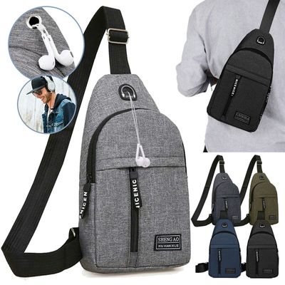 Męska torba na klatkę piersiową z zabezpieczeniem przed kradzieżą, krótka podróż, posłańcy, torby USB do ładowania Crossbody