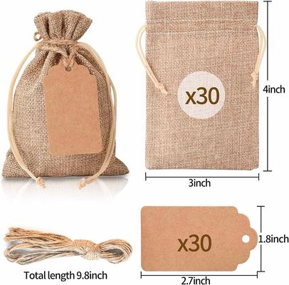 Torby 3 &quot;x 4&quot; ze sznurkiem, woreczki ślubne Hessian Linen, woreczki na biżuterię torby jutowe