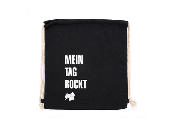 Niestandardowe płócienne torby ze sznurkiem z logo Czarny płócienny plecak Cinch dla mężczyzn